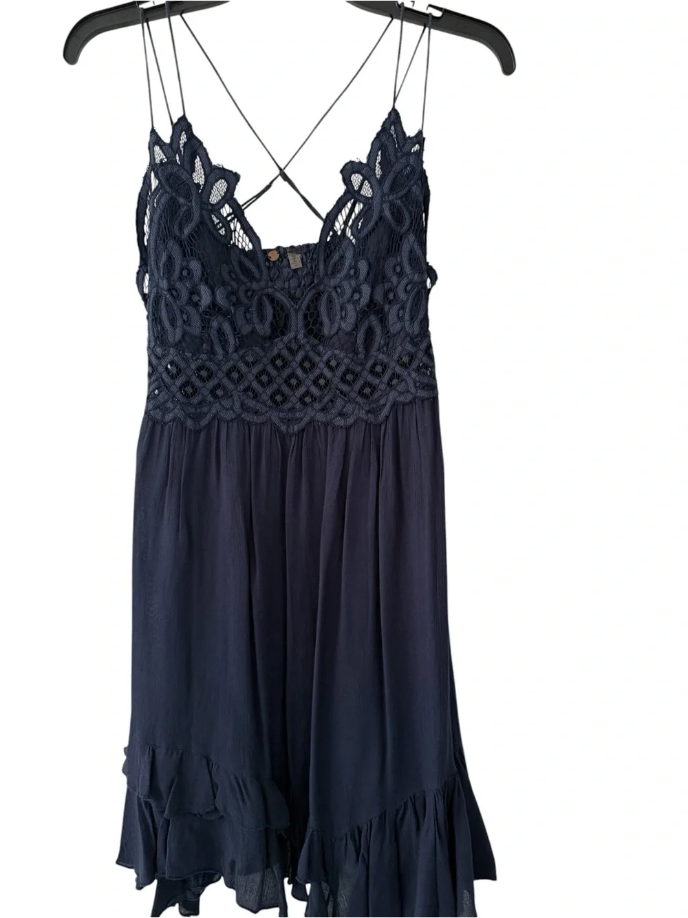 Free People Navy Lace Midi Dress | Crochet Lace | Size L